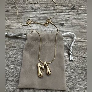 Gold Initial M  Necklace